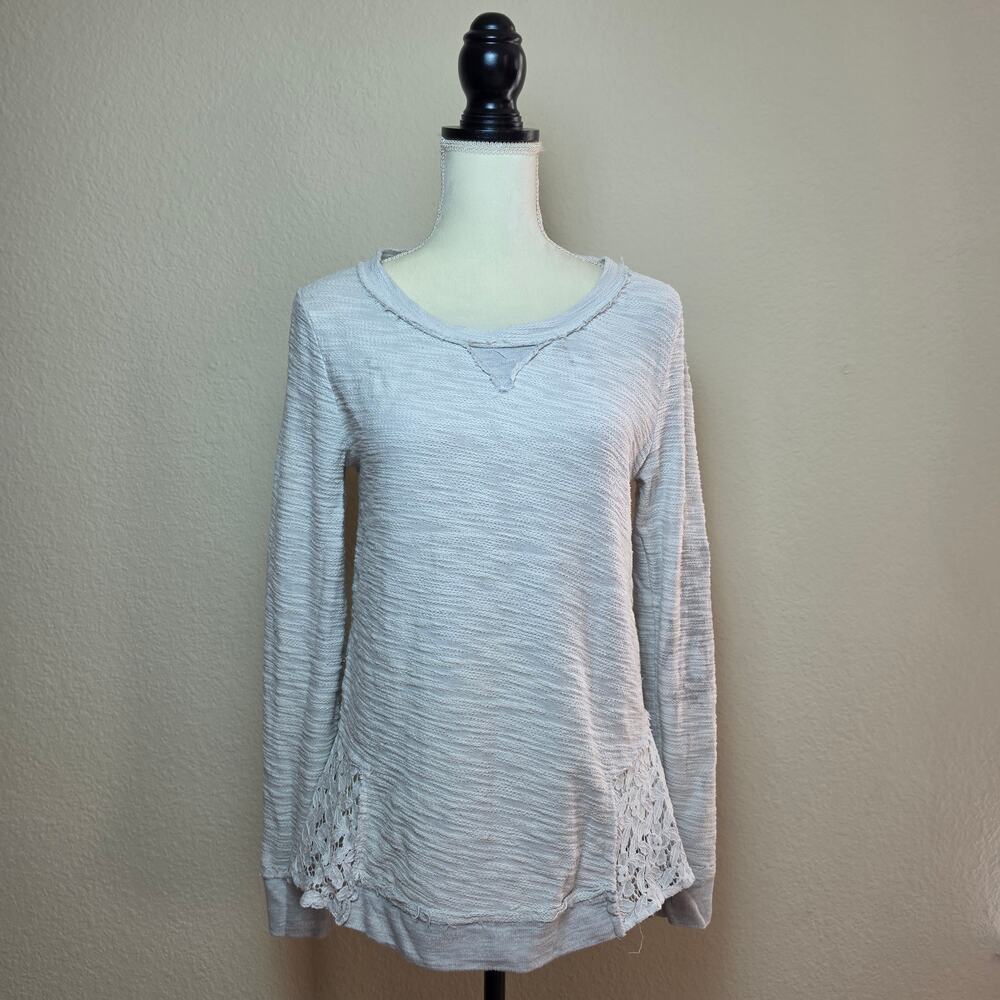 Anthropologie Paper Locket Raw Edge Lace Pullover Sweatshirt Small